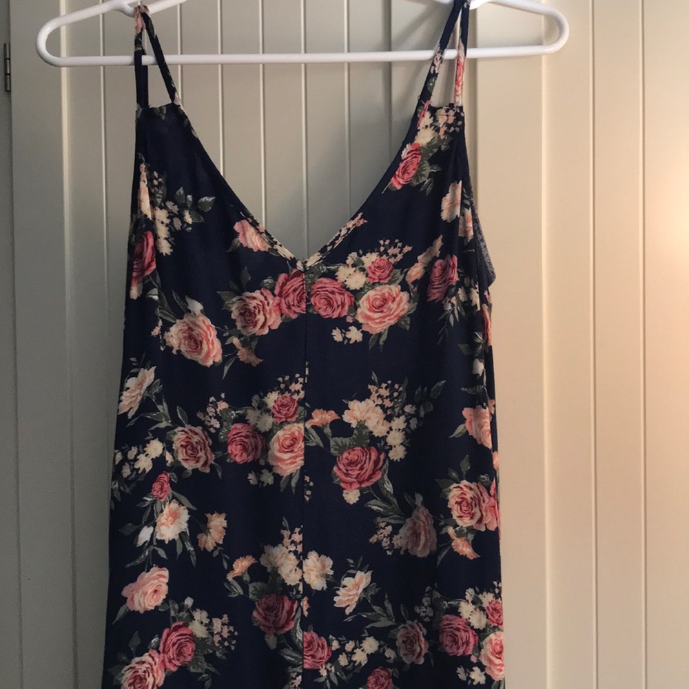 Navy floral double strap dress